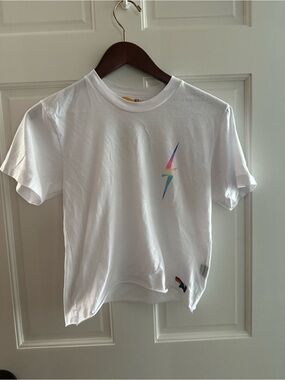 Aviator Nation White Tee with Rainbow Lightning Bolt